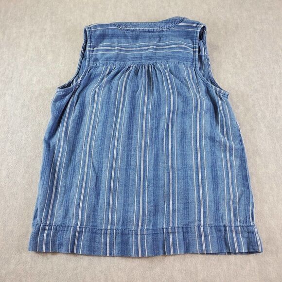 Tommy Hilfiger Shirt Womens Medium Blue Striped Sleeveless V Neck Cotton Top - Picture 5 of 6